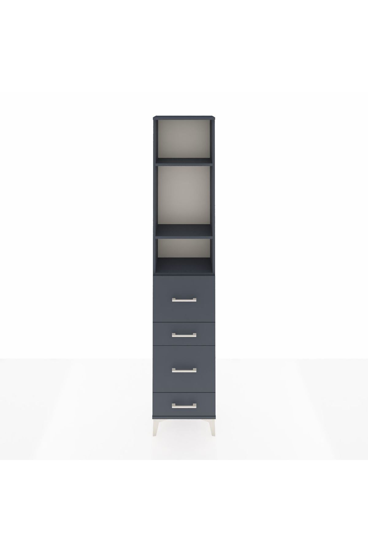 Arges Dolap 3 Raflı 4 Çekmeceli 44x30x221 Antrasit-Antrasit