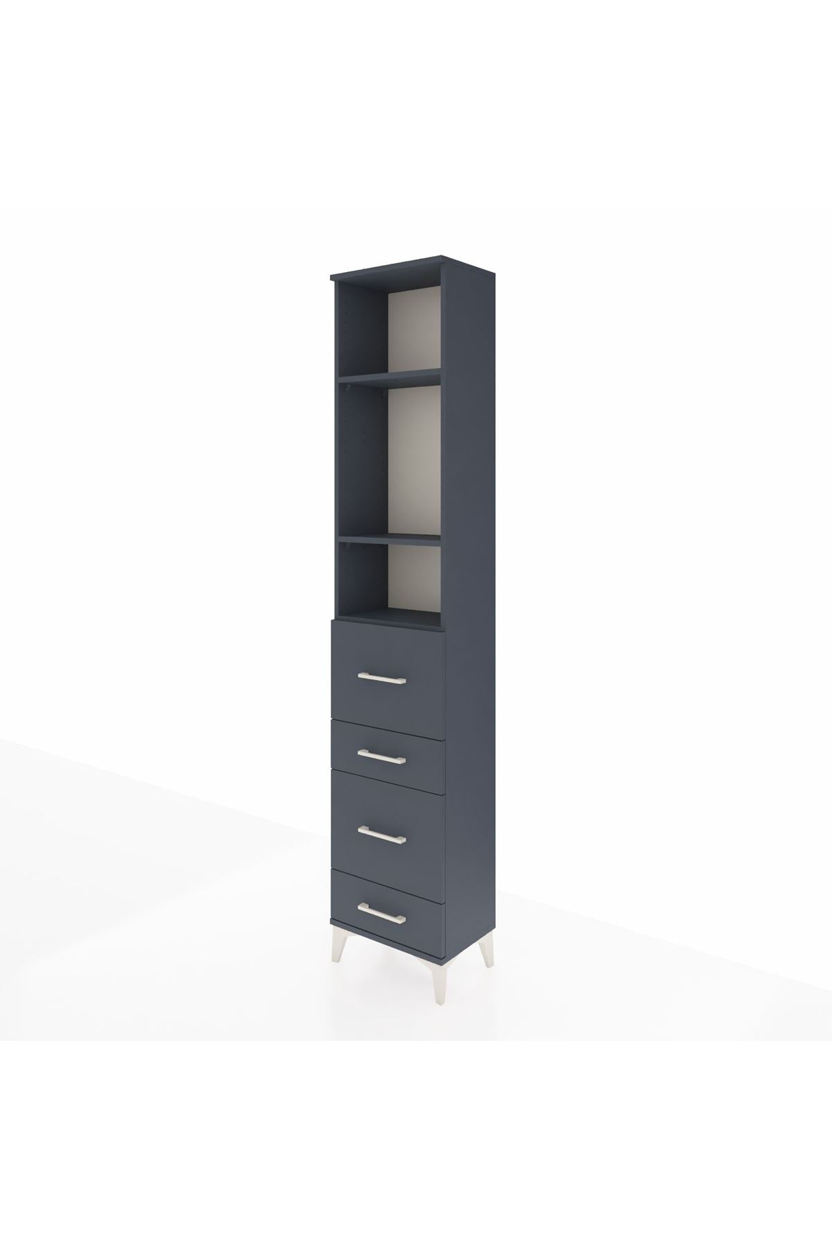 Arges Dolap 3 Raflı 4 Çekmeceli 44x30x221 Antrasit-Antrasit