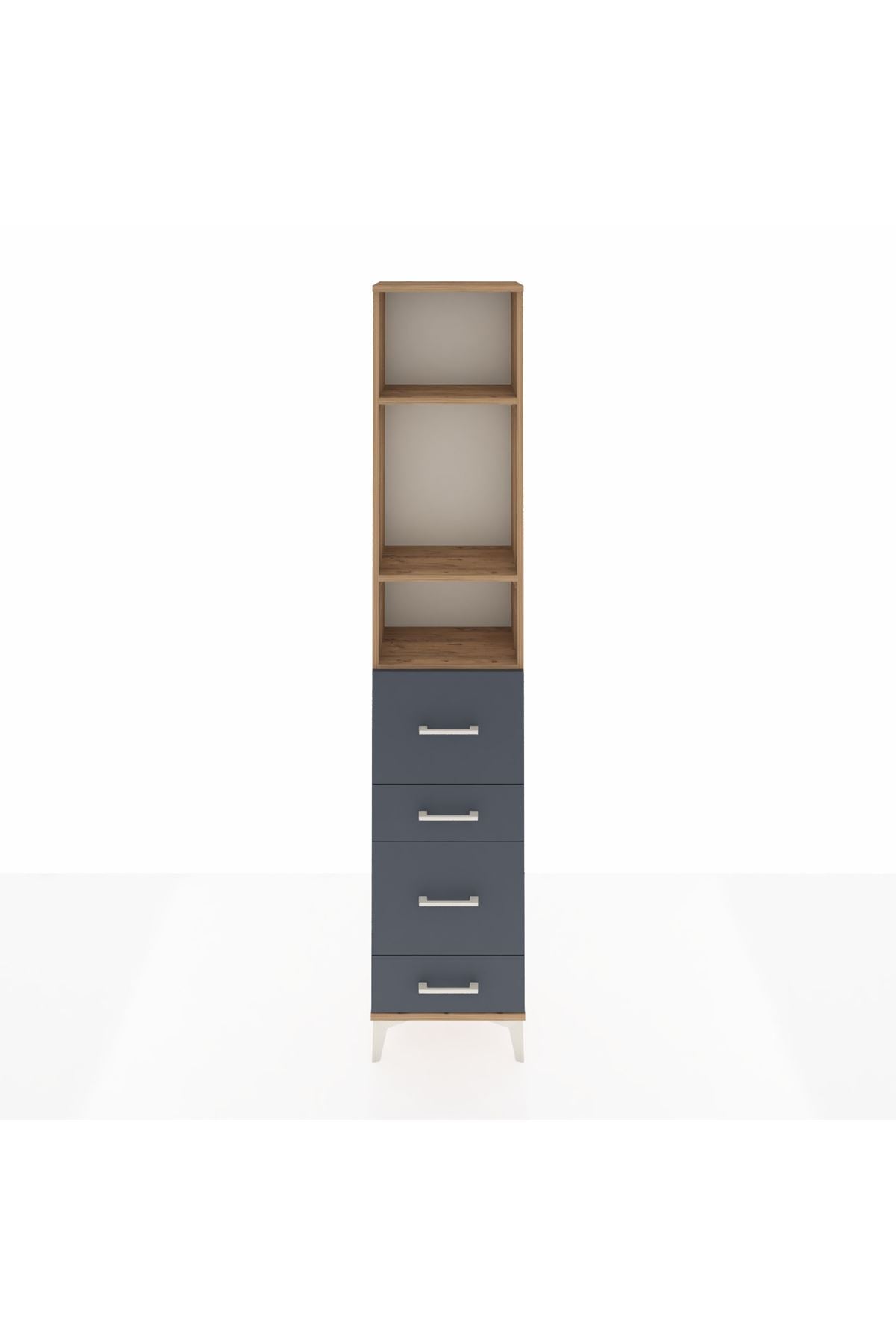 Arges Dolap 3 Raflı 4 Çekmeceli 44x30x221 Çam-Antrasit