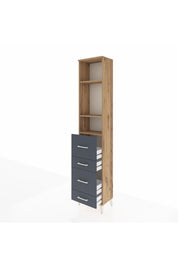 Arges Dolap 3 Raflı 4 Çekmeceli 44x30x221 Çam-Antrasit