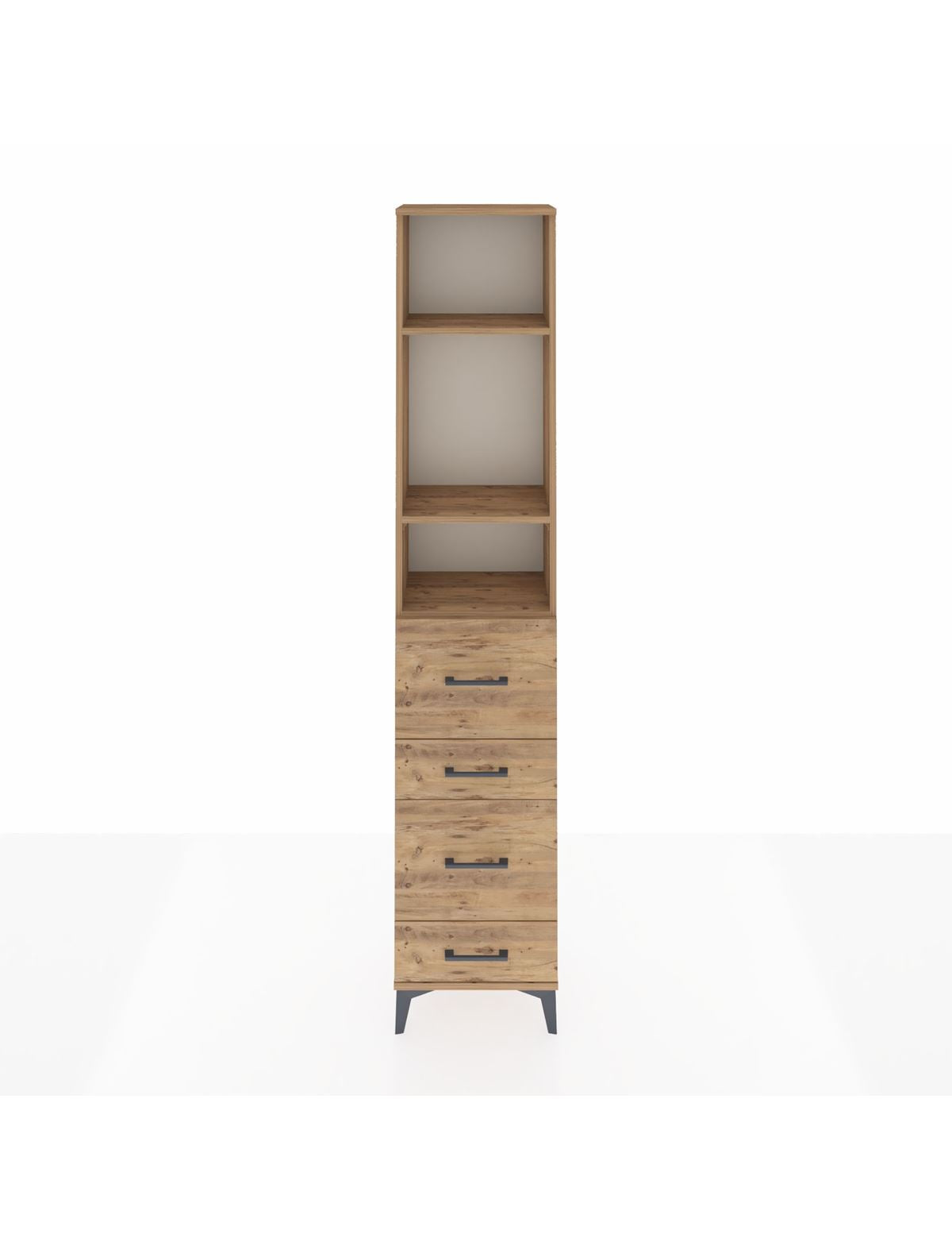 Arges Dolap 3 Raflı 4 Çekmeceli 44x30x221 Çam-Çam