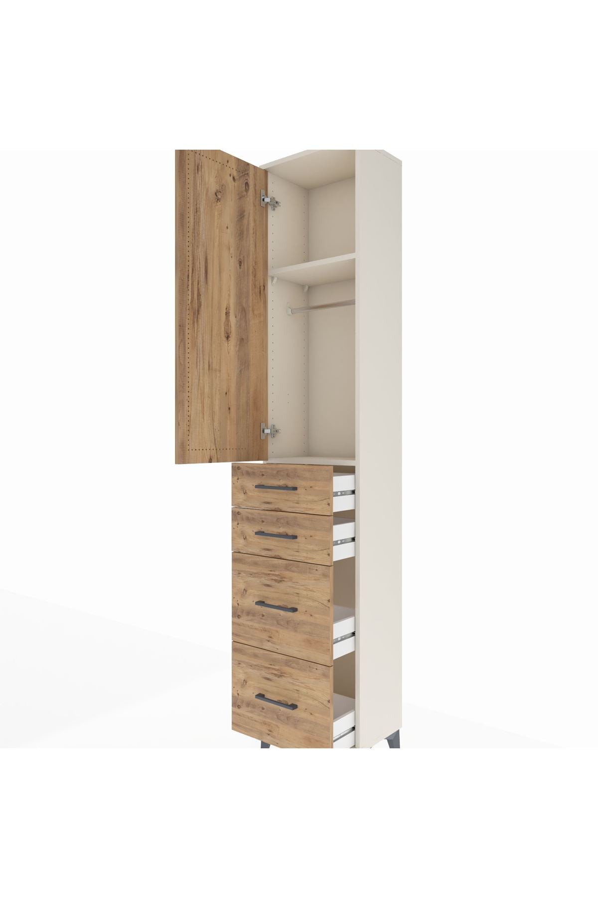 Arges Dolap 2 Raflı 4 Çekmeceli Tek Askılı 44x30x221 Aytaşı-Çam