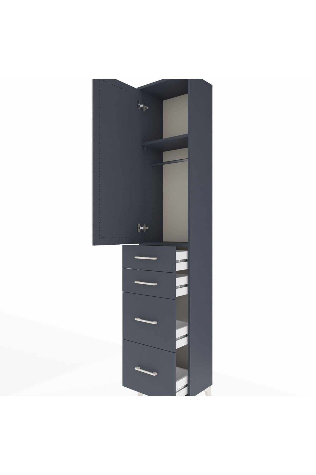 Arges Dolap 2 Raflı 4 Çekmeceli Tek Askılı 44x30x221 Antrasit-Antrasit