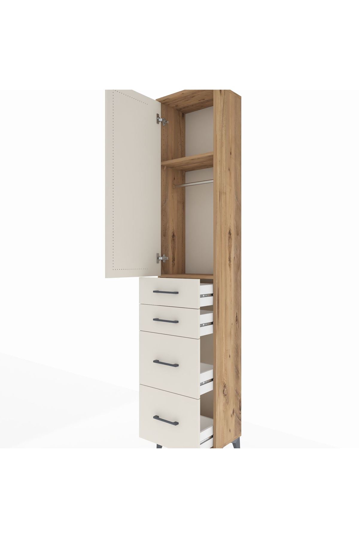 Arges Dolap 2 Raflı 4 Çekmeceli Tek Askılı 44x30x221 Çam-Aytaşı