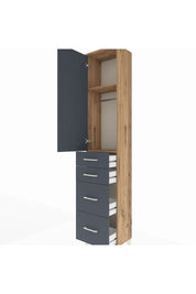 Arges Dolap 2 Raflı 4 Çekmeceli Tek Askılı 44x30x221 Çam-Antrasit