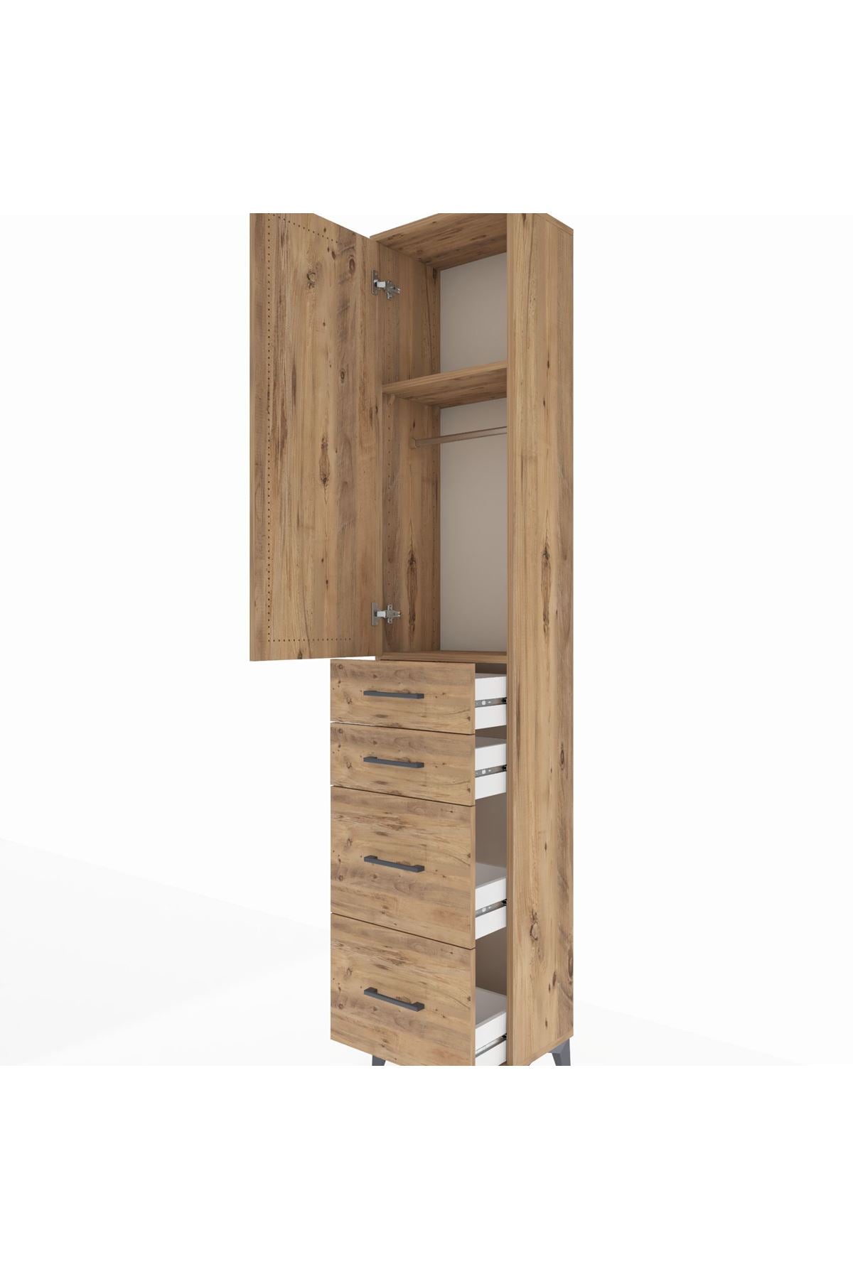 Arges Dolap 2 Raflı 4 Çekmeceli Tek Askılı 44x30x221 Çam-Çam