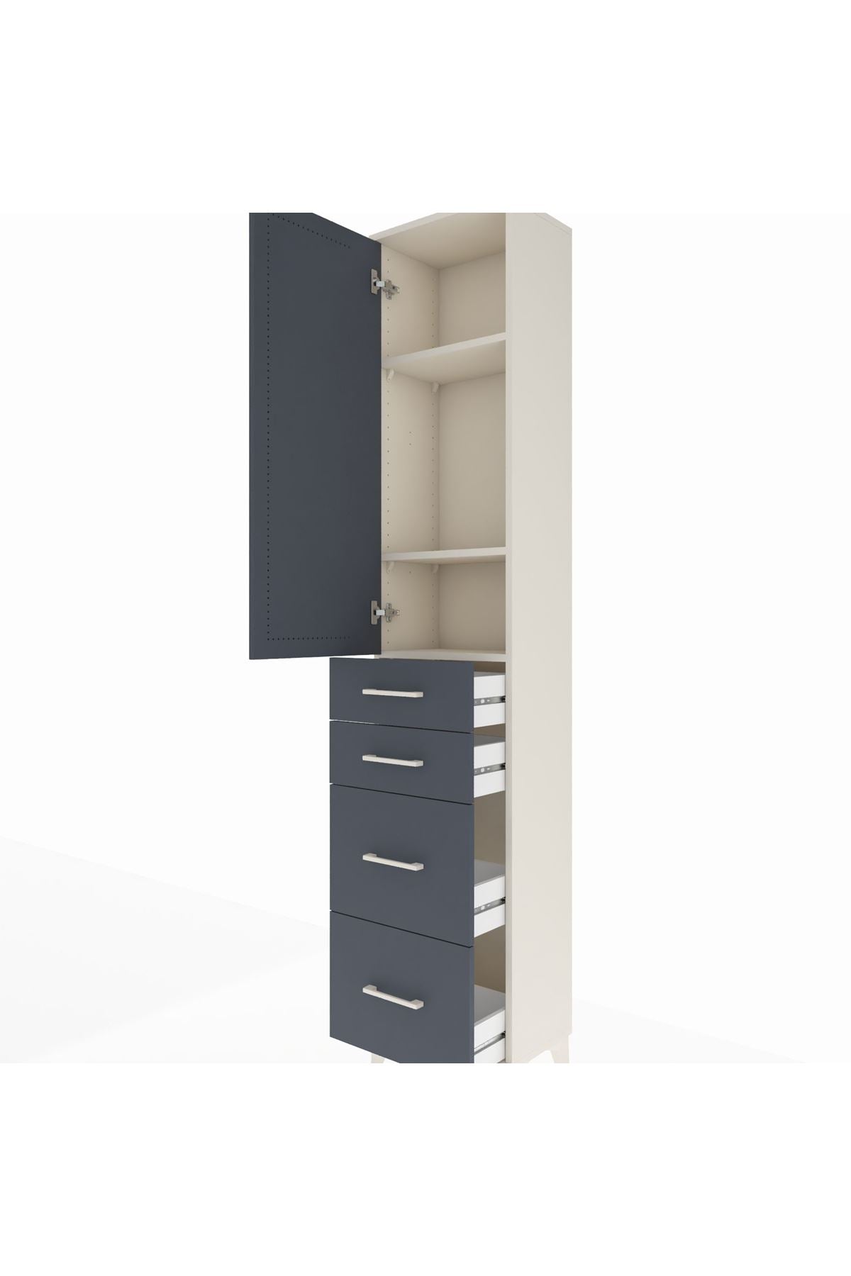 Arges Dolap 3 Raflı 4 Çekmeceli Tek Kapaklı 44x30x221 Aytaşı-Antrasit