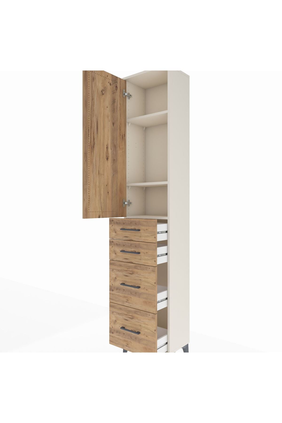 Arges Dolap 3 Raflı 4 Çekmeceli Tek Kapaklı 44x30x221 Aytaşı-Çam