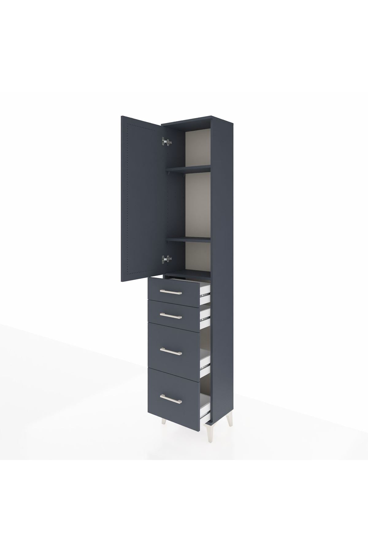 Arges Dolap 3 Raflı 4 Çekmeceli Tek Kapaklı 44x30x221 Antrasit-Antrasit