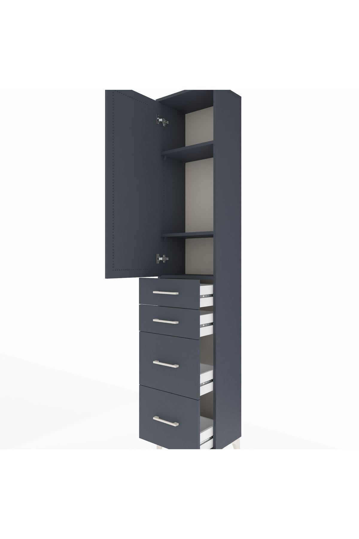 Arges Dolap 3 Raflı 4 Çekmeceli Tek Kapaklı 44x30x221 Antrasit-Antrasit