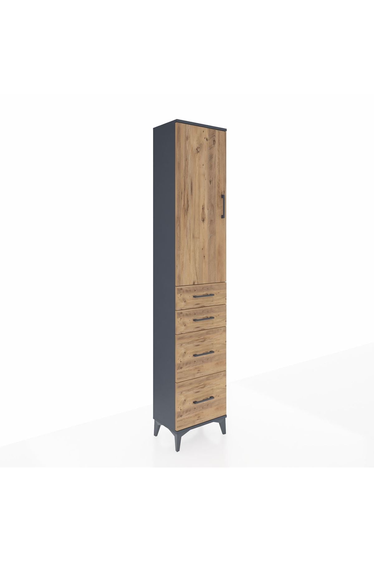 Arges Dolap 3 Raflı 4 Çekmeceli Tek Kapaklı 44x30x221 Antrasit-Çam