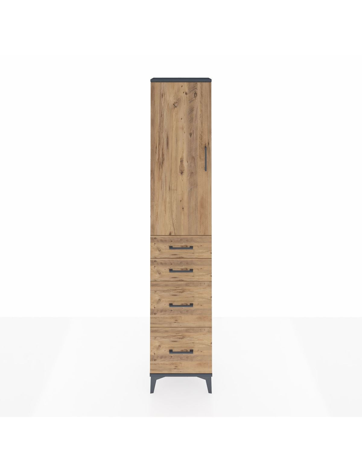 Arges Dolap 3 Raflı 4 Çekmeceli Tek Kapaklı 44x30x221 Antrasit-Çam