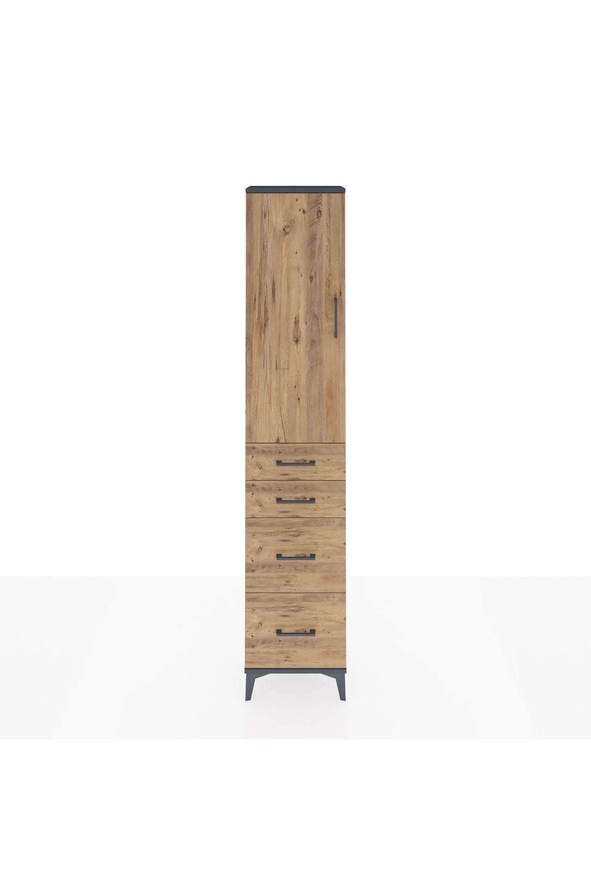 Arges Dolap 3 Raflı 4 Çekmeceli Tek Kapaklı 44x30x221 Antrasit-Çam