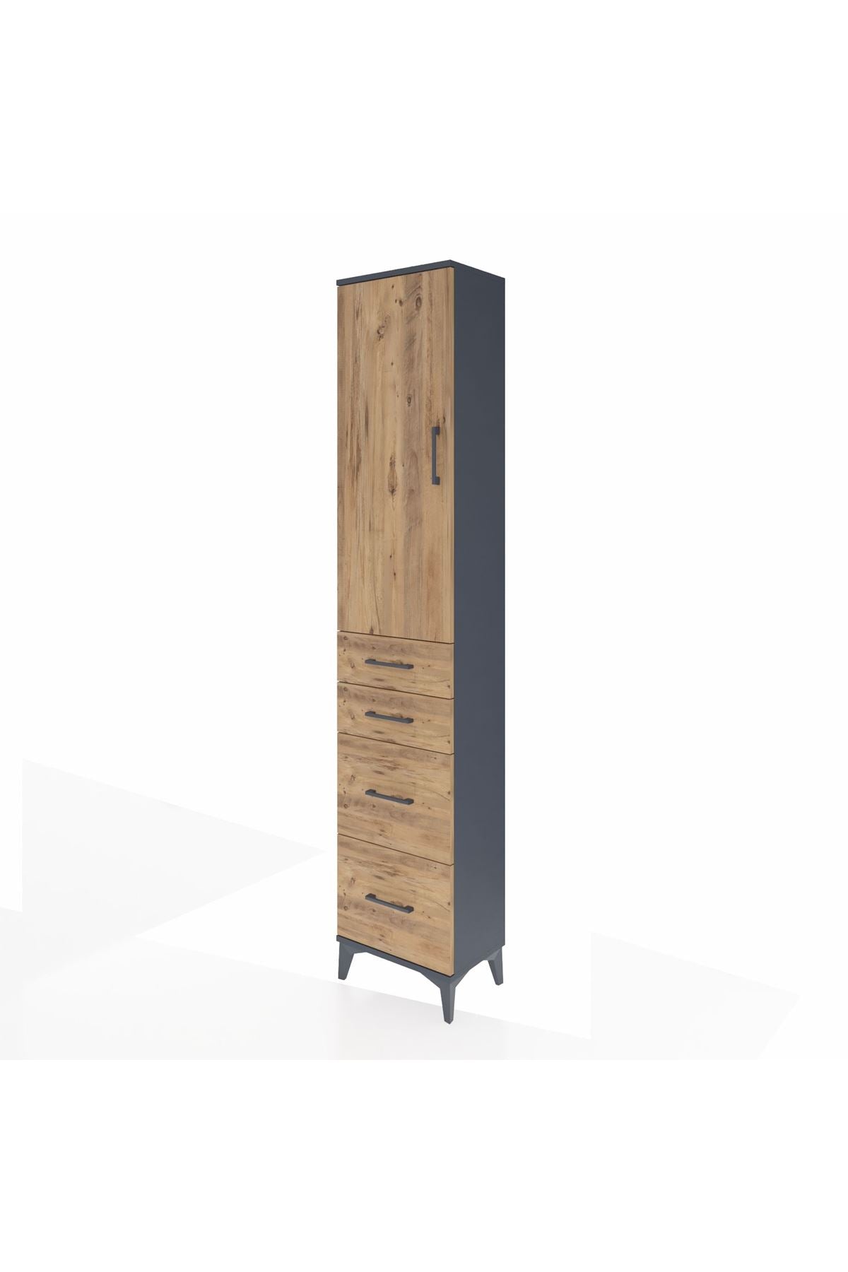 Arges Dolap 3 Raflı 4 Çekmeceli Tek Kapaklı 44x30x221 Antrasit-Çam