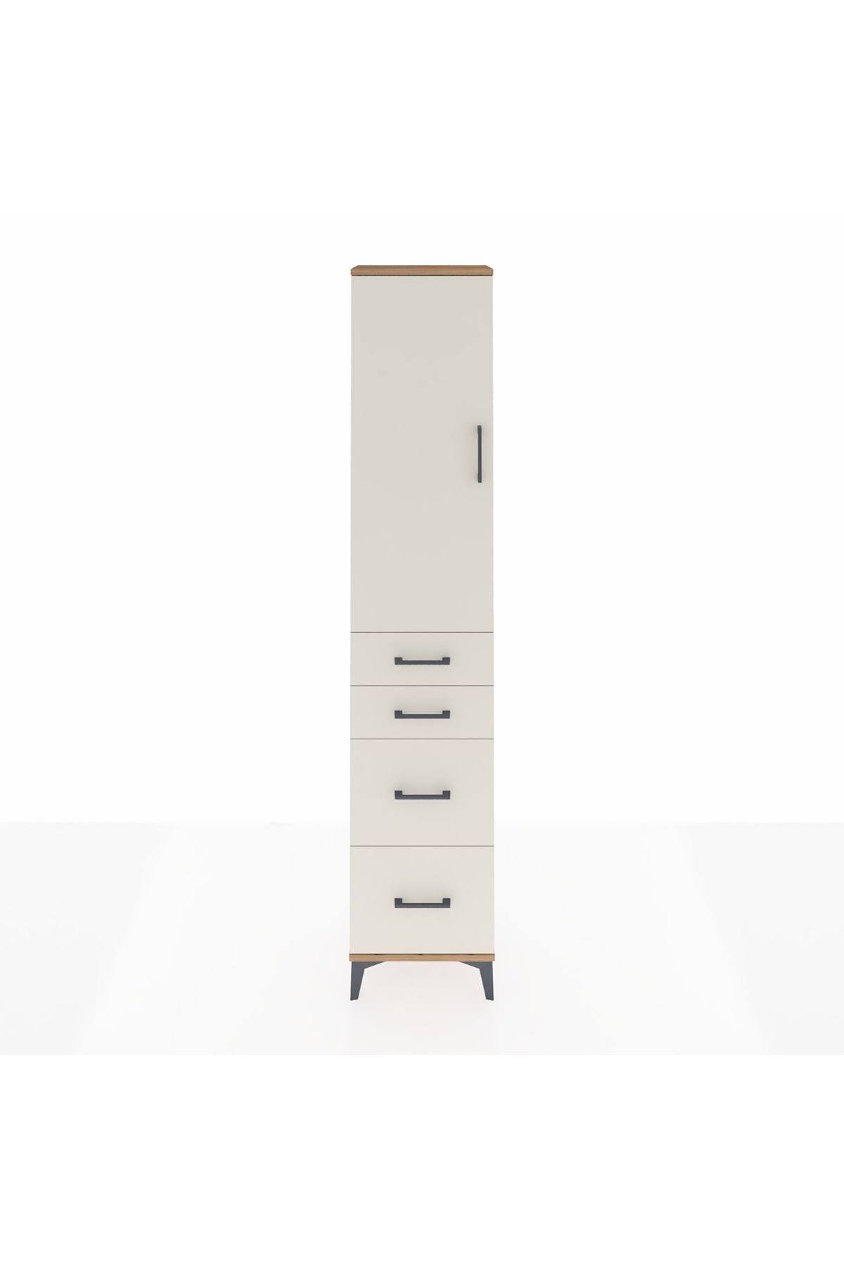 Arges Dolap 3 Raflı 4 Çekmeceli Tek Kapaklı 44x30x221 Çam-Aytaşı