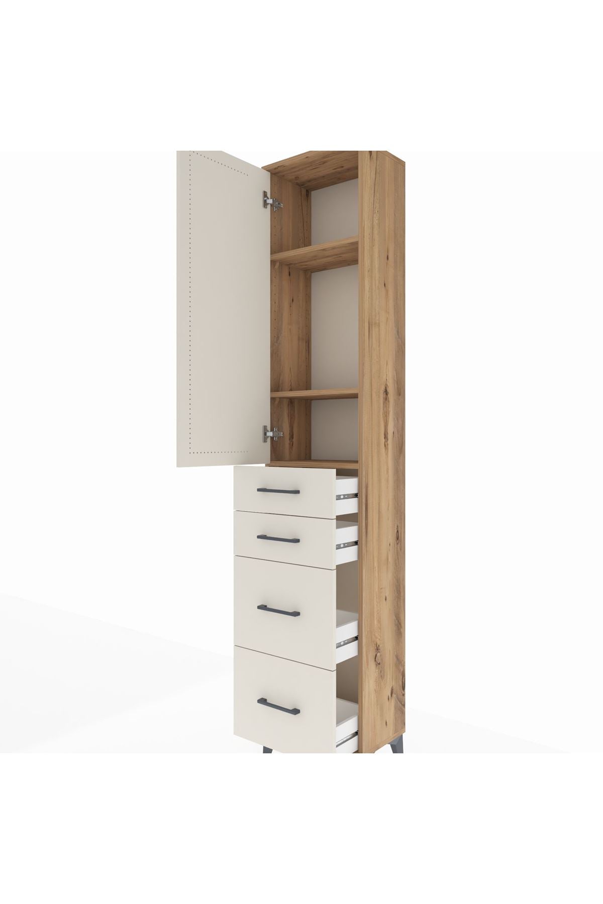 Arges Dolap 3 Raflı 4 Çekmeceli Tek Kapaklı 44x30x221 Çam-Aytaşı