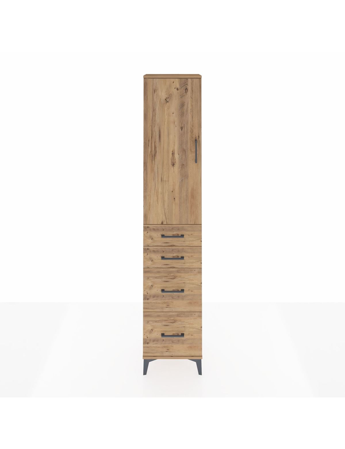 Arges Dolap 3 Raflı 4 Çekmeceli Tek Kapaklı 44x30x221 Çam-Çam