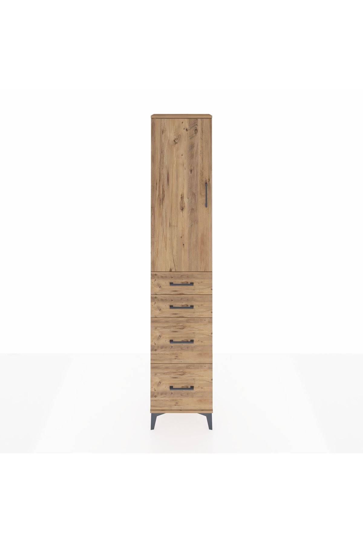 Arges Dolap 3 Raflı 4 Çekmeceli Tek Kapaklı 44x30x221 Çam-Çam