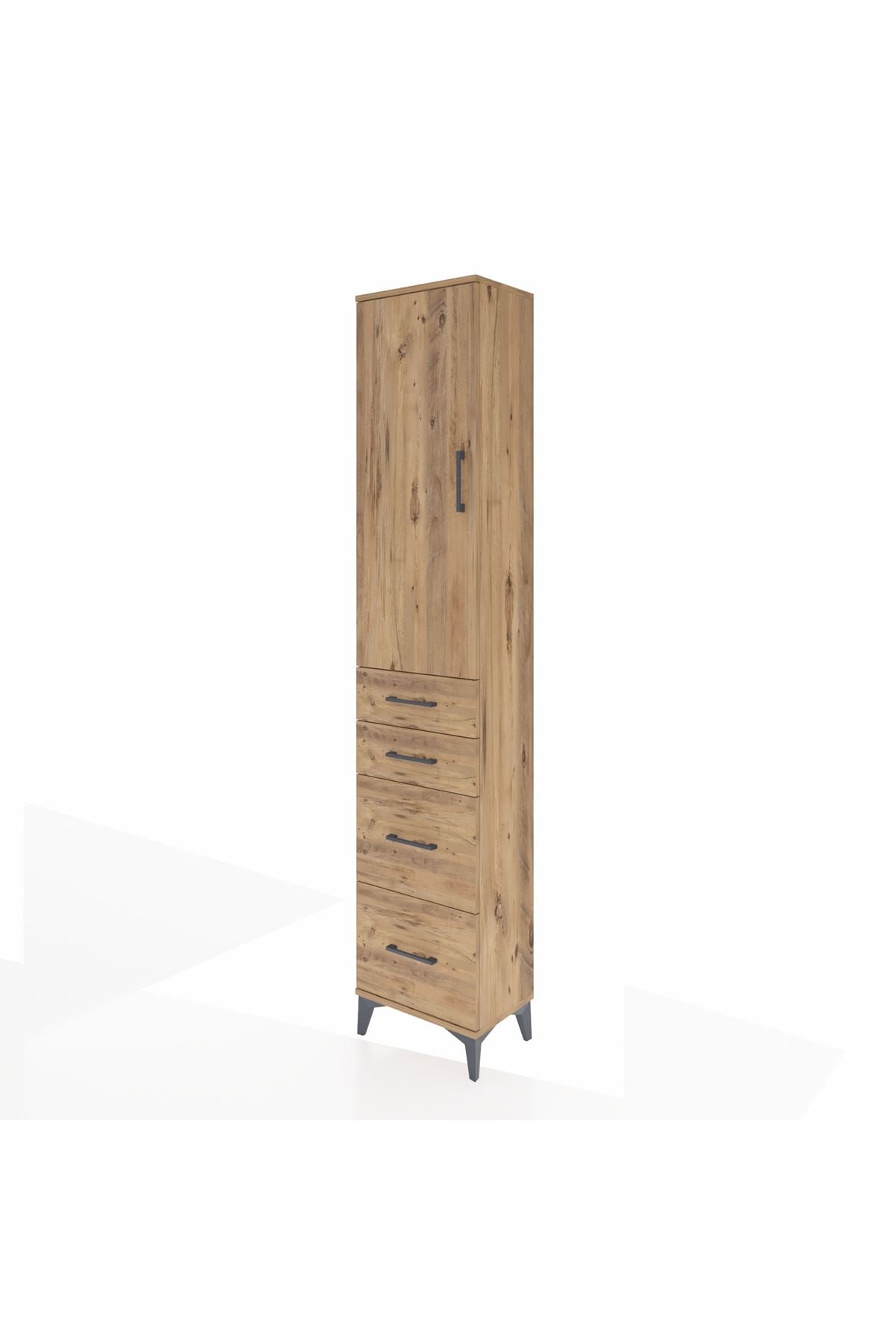 Arges Dolap 3 Raflı 4 Çekmeceli Tek Kapaklı 44x30x221 Çam-Çam