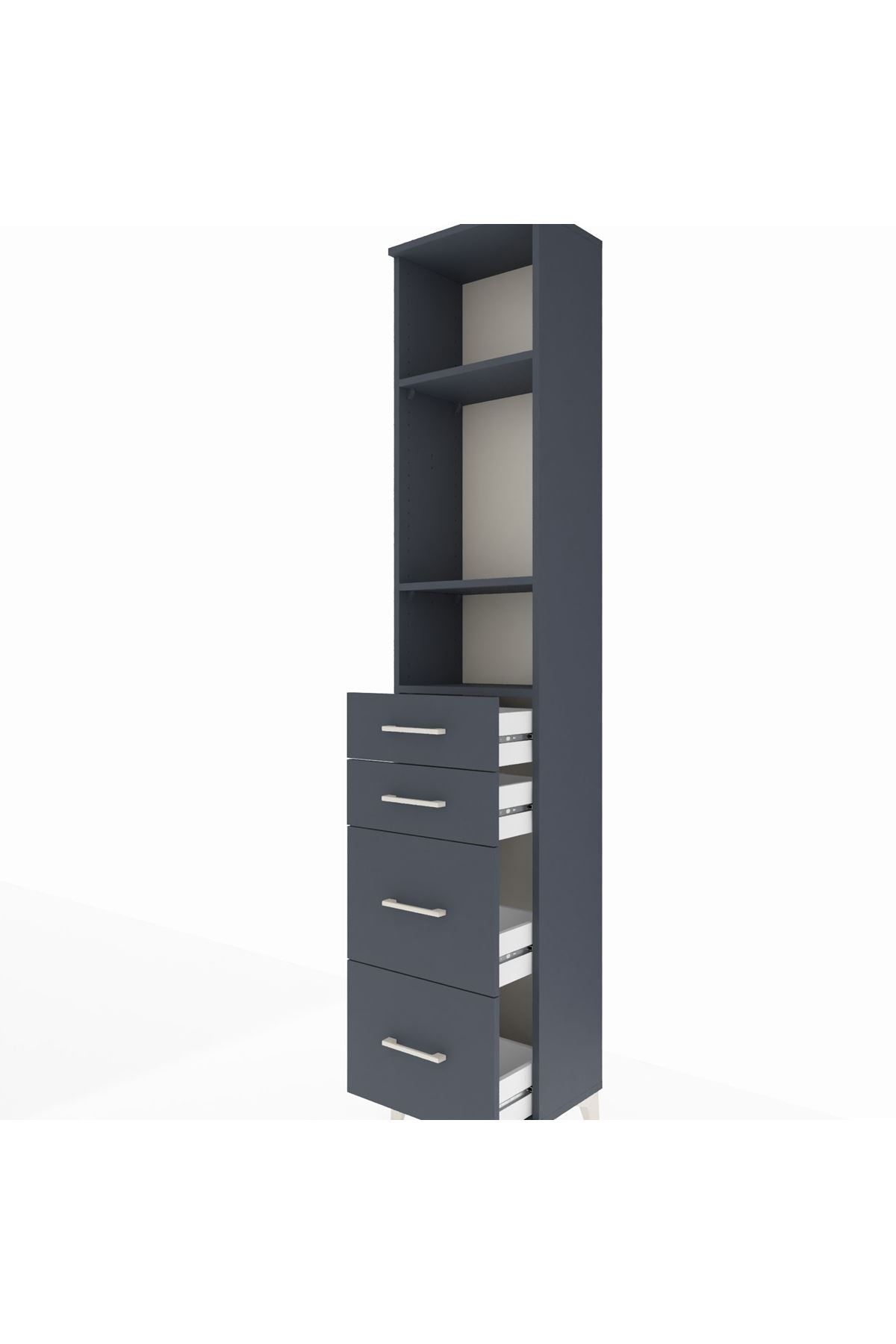 Arges Dolap 3 Raflı 4 Çekmeceli 44x30x221 Antrasit-Antrasit