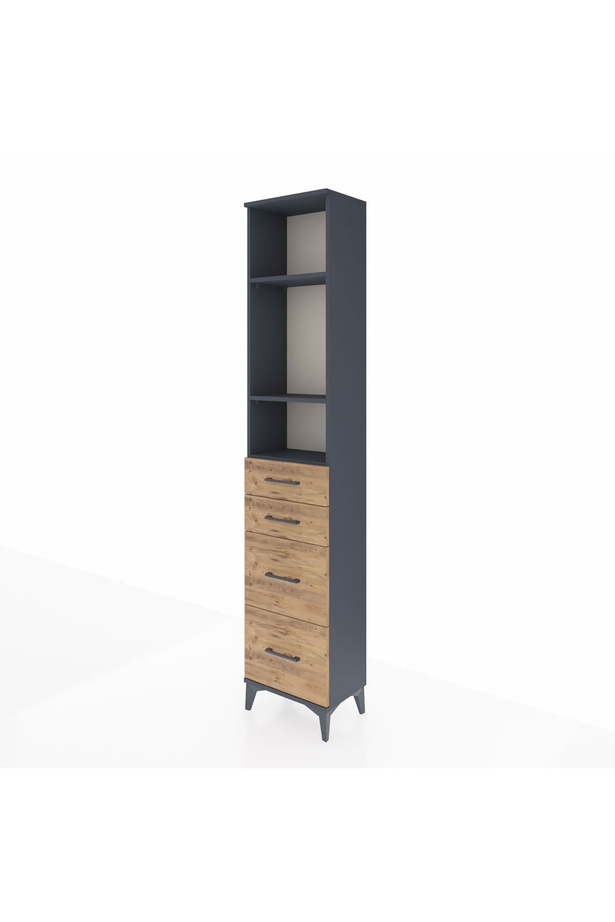 Arges Dolap 3 Raflı 4 Çekmeceli 44x30x221 Antrasit-Çam