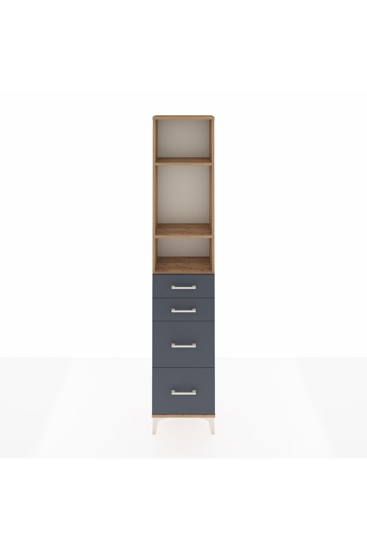 Arges Dolap 3 Raflı 4 Çekmeceli 44x30x221 Çam-Antrasit