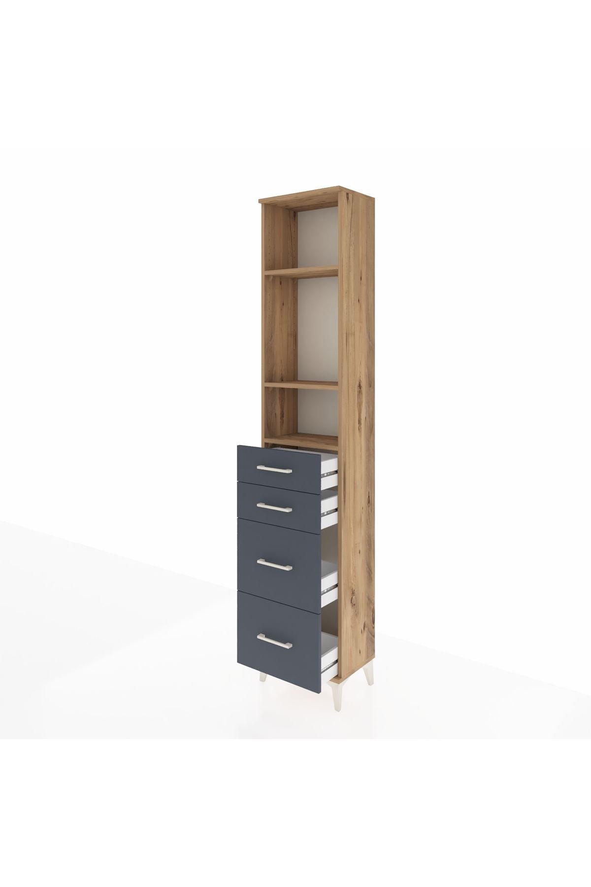 Arges Dolap 3 Raflı 4 Çekmeceli 44x30x221 Çam-Antrasit