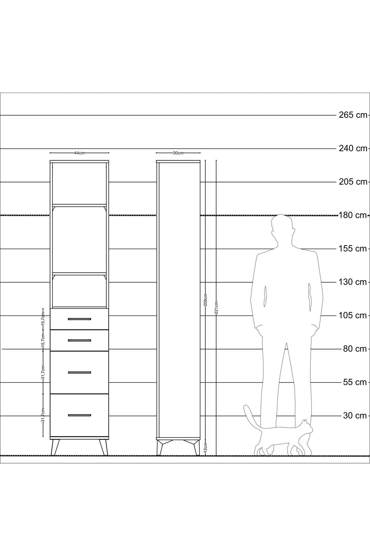 Arges Dolap 3 Raflı 4 Çekmeceli 44x30x221 Çam-Antrasit