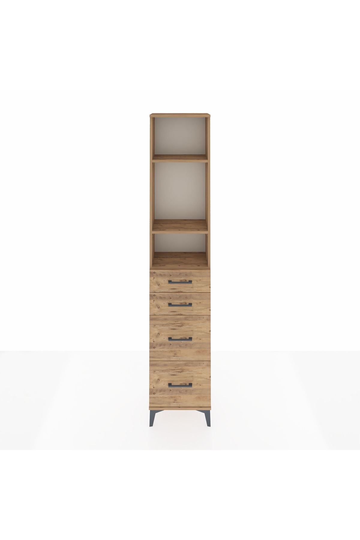 Arges Dolap 3 Raflı 4 Çekmeceli 44x30x221 Çam-Çam