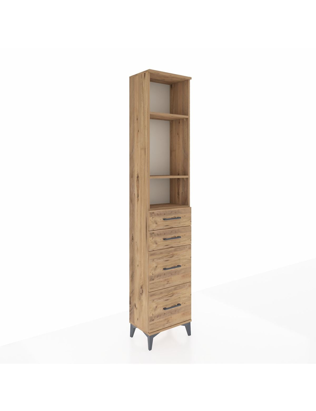 Arges Dolap 3 Raflı 4 Çekmeceli 44x30x221 Çam-Çam