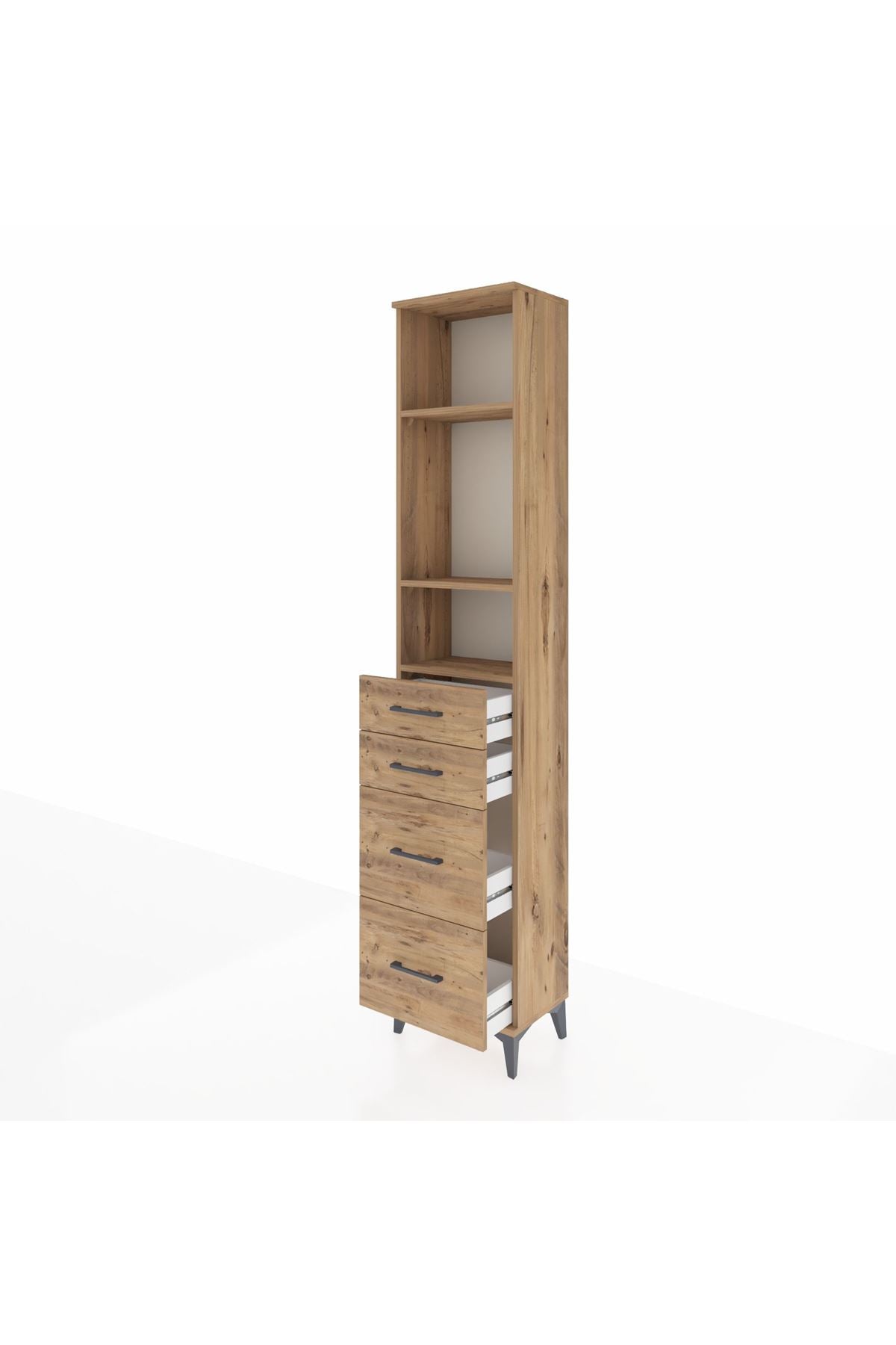 Arges Dolap 3 Raflı 4 Çekmeceli 44x30x221 Çam-Çam