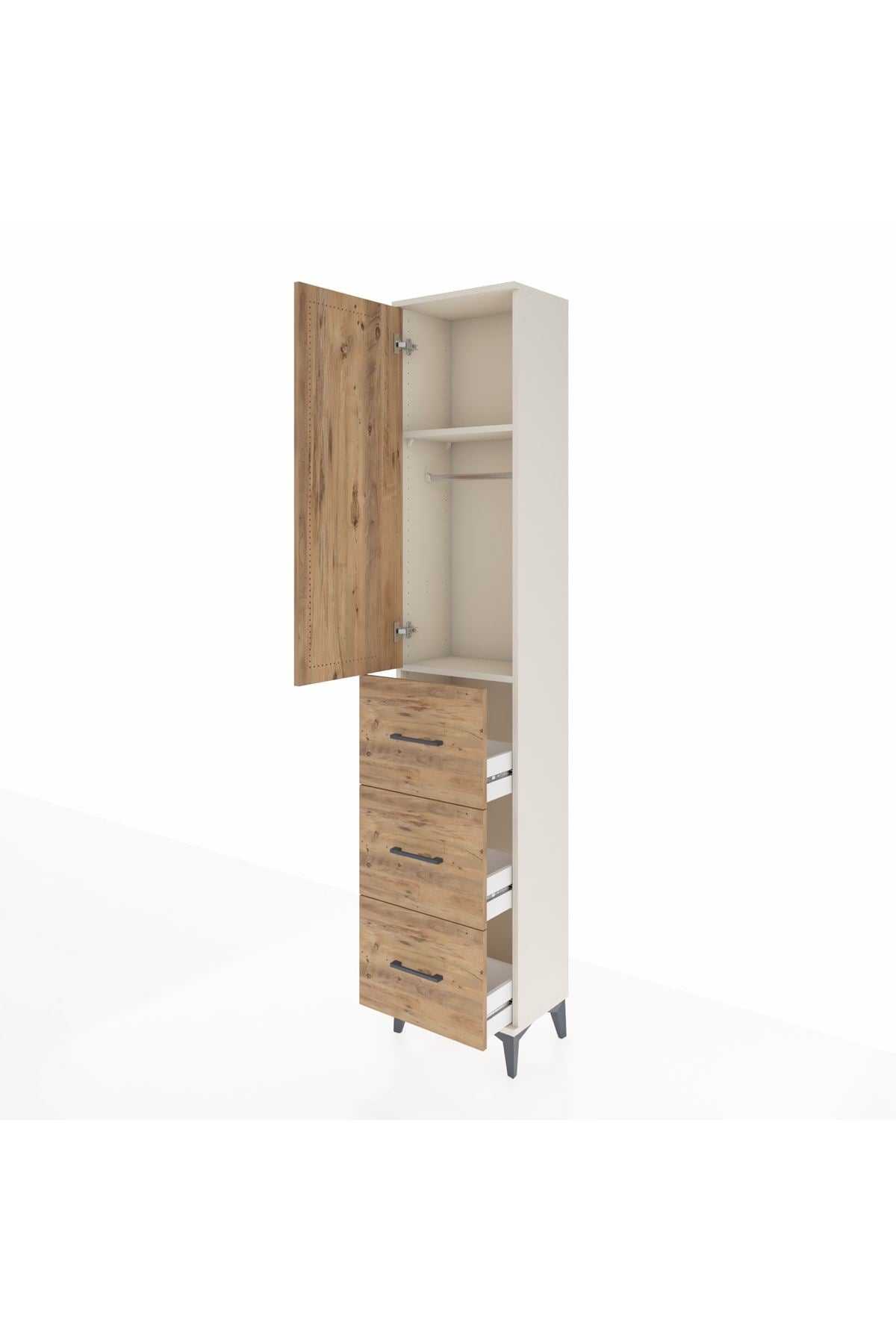 Arges Dolap 2 Raflı 3 Çekmeceli Tek Askılı 44x30x221 Aytaşı-Çam