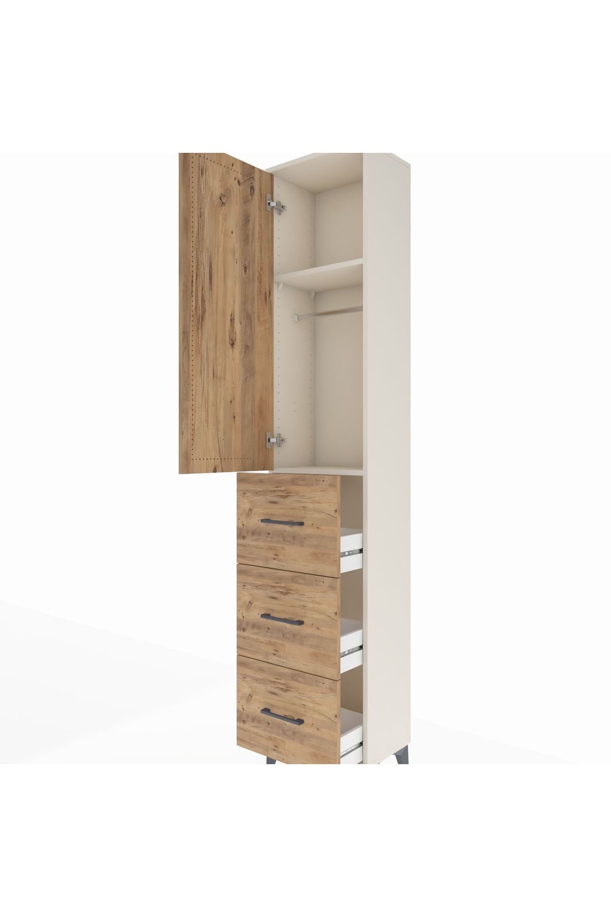 Arges Dolap 2 Raflı 3 Çekmeceli Tek Askılı 44x30x221 Aytaşı-Çam