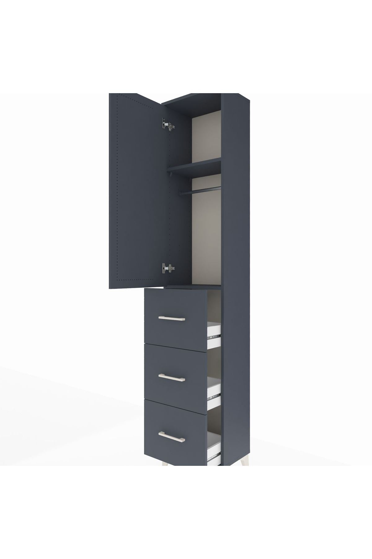 Arges Dolap 2 Raflı 3 Çekmeceli Tek Askılı 44x30x221 Antrasit-Antrasit