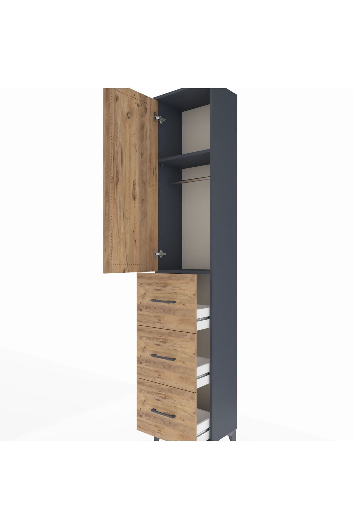 Arges Dolap 2 Raflı 3 Çekmeceli Tek Askılı 44x30x221 Antrasit-Çam