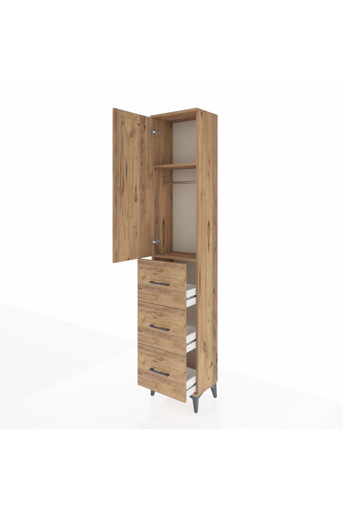 Arges Dolap 2 Raflı 3 Çekmeceli Tek Askılı 44x30x221 Çam-Çam