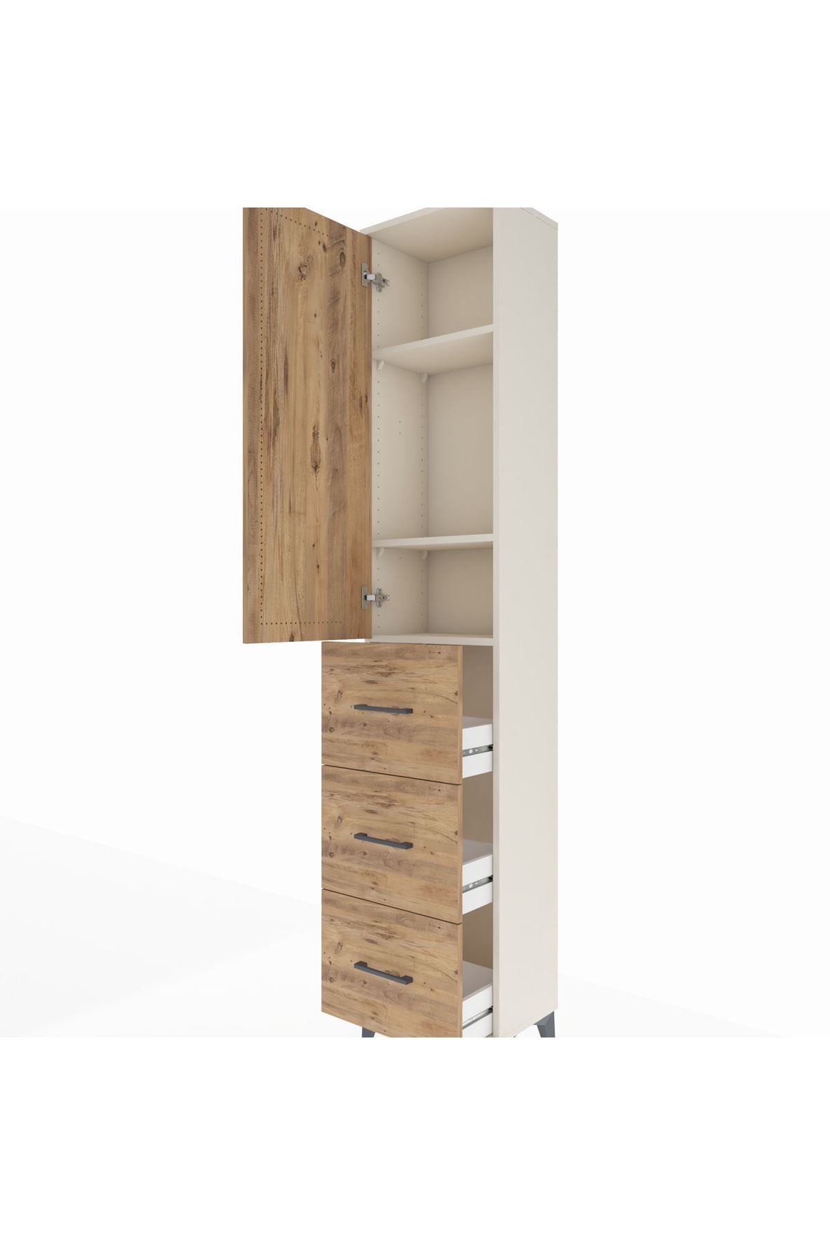 Arges Dolap 3 Raflı 3 Çekmeceli Tek Kapaklı 44x30x221 Aytaşı-Çam