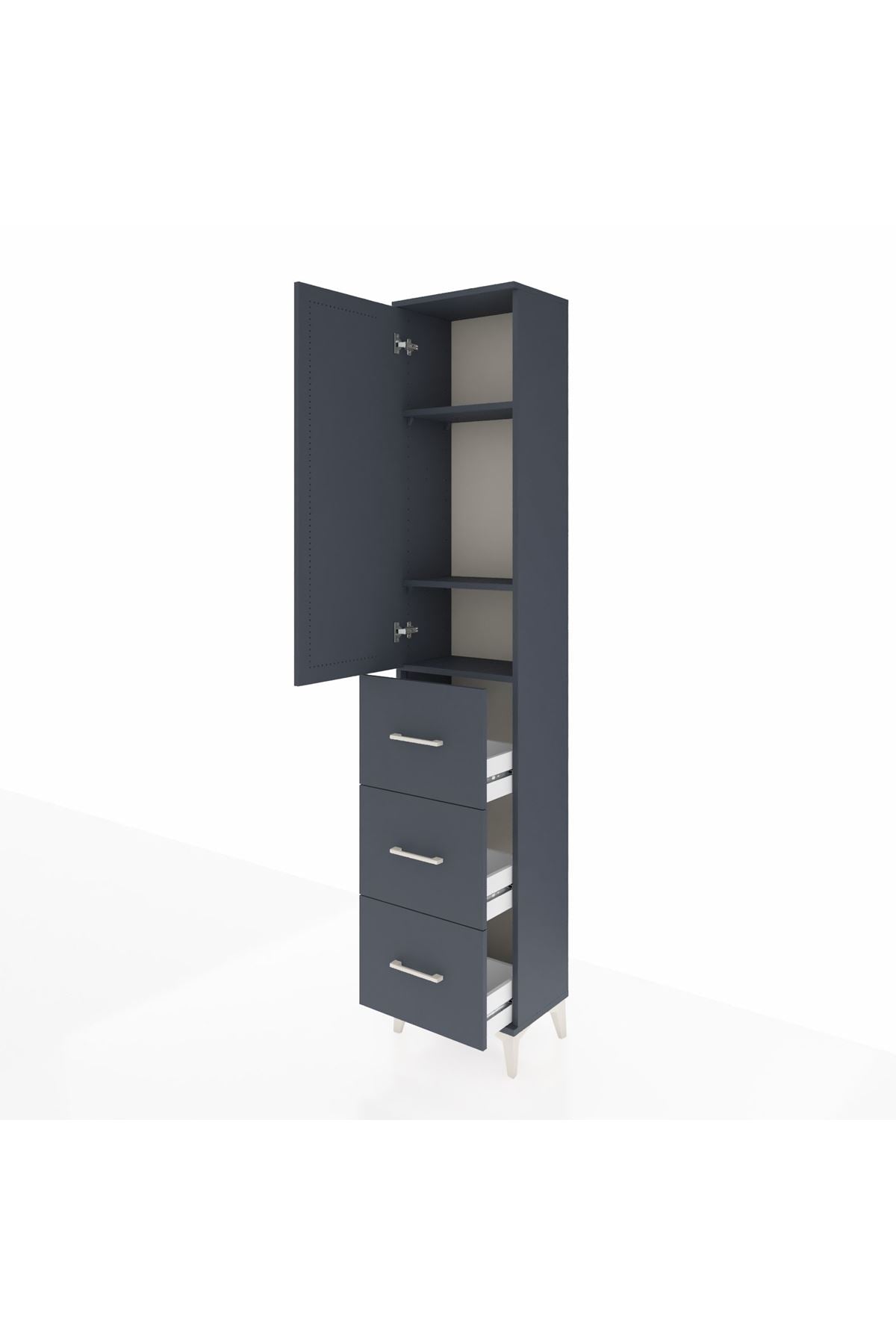 Arges Dolap 3 Raflı 3 Çekmeceli Tek Kapaklı 44x30x221 Antrasit-Antrasit