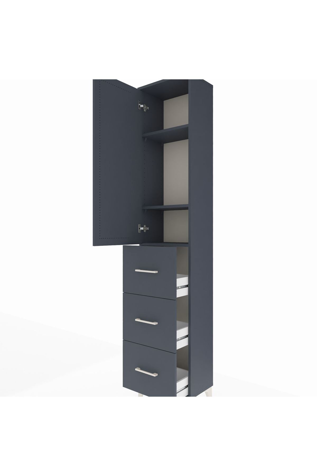 Arges Dolap 3 Raflı 3 Çekmeceli Tek Kapaklı 44x30x221 Antrasit-Antrasit