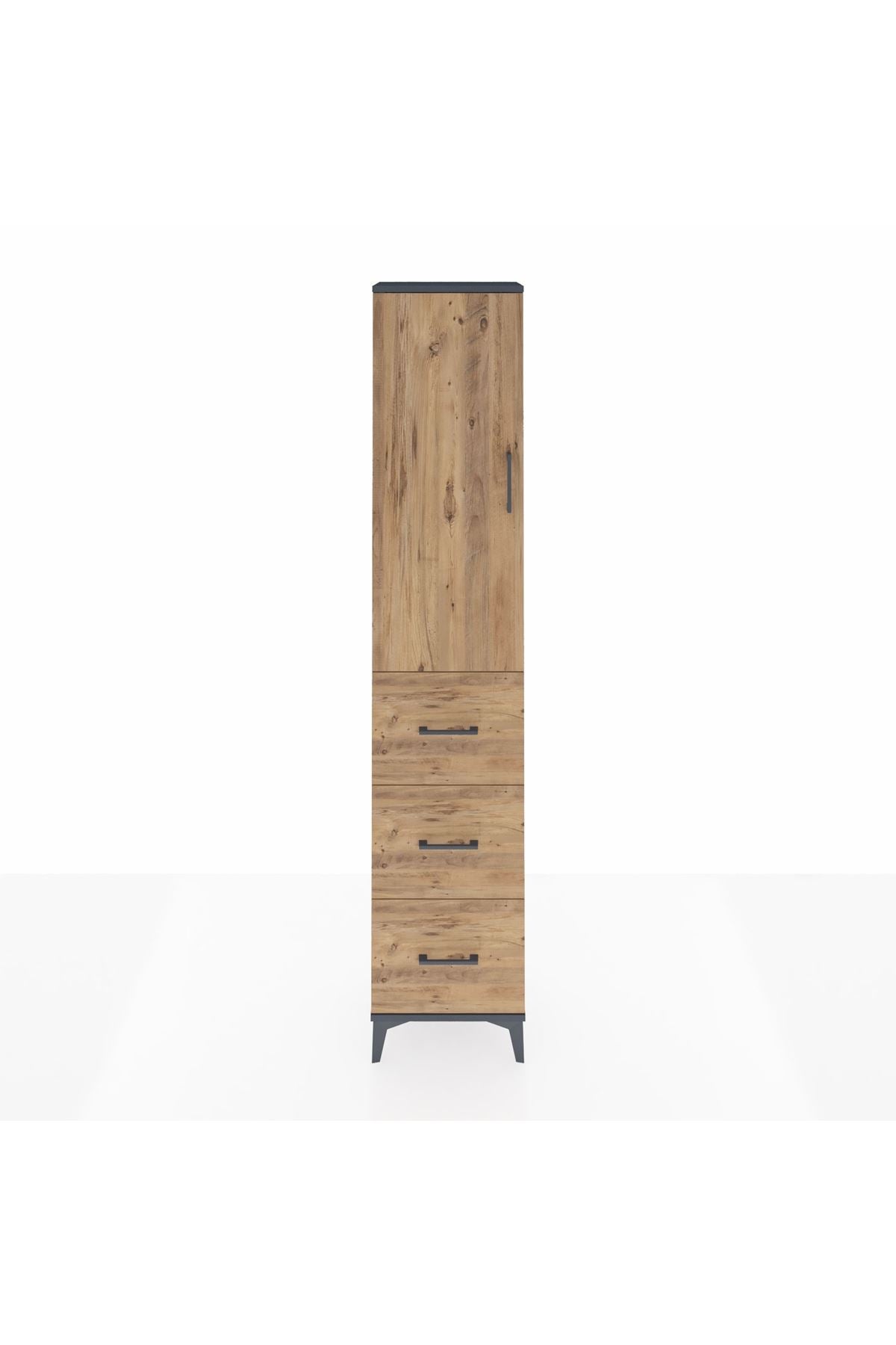 Arges Dolap 3 Raflı 3 Çekmeceli Tek Kapaklı 44x30x221 Antrasit-Çam