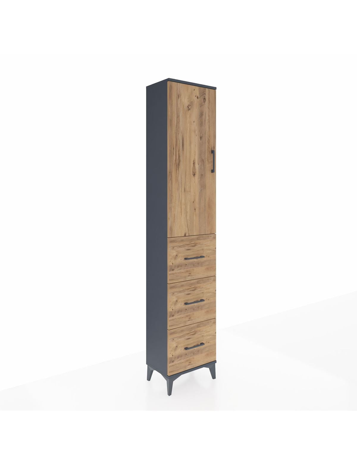 Arges Dolap 3 Raflı 3 Çekmeceli Tek Kapaklı 44x30x221 Antrasit-Çam