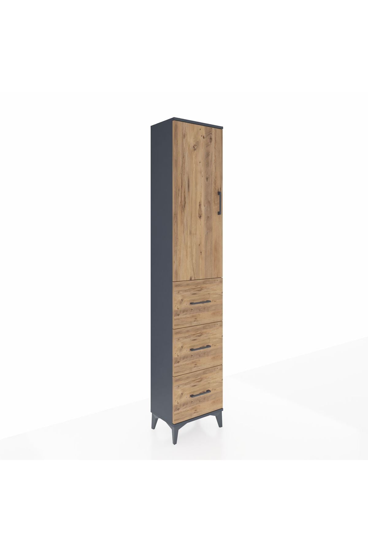 Arges Dolap 3 Raflı 3 Çekmeceli Tek Kapaklı 44x30x221 Antrasit-Çam