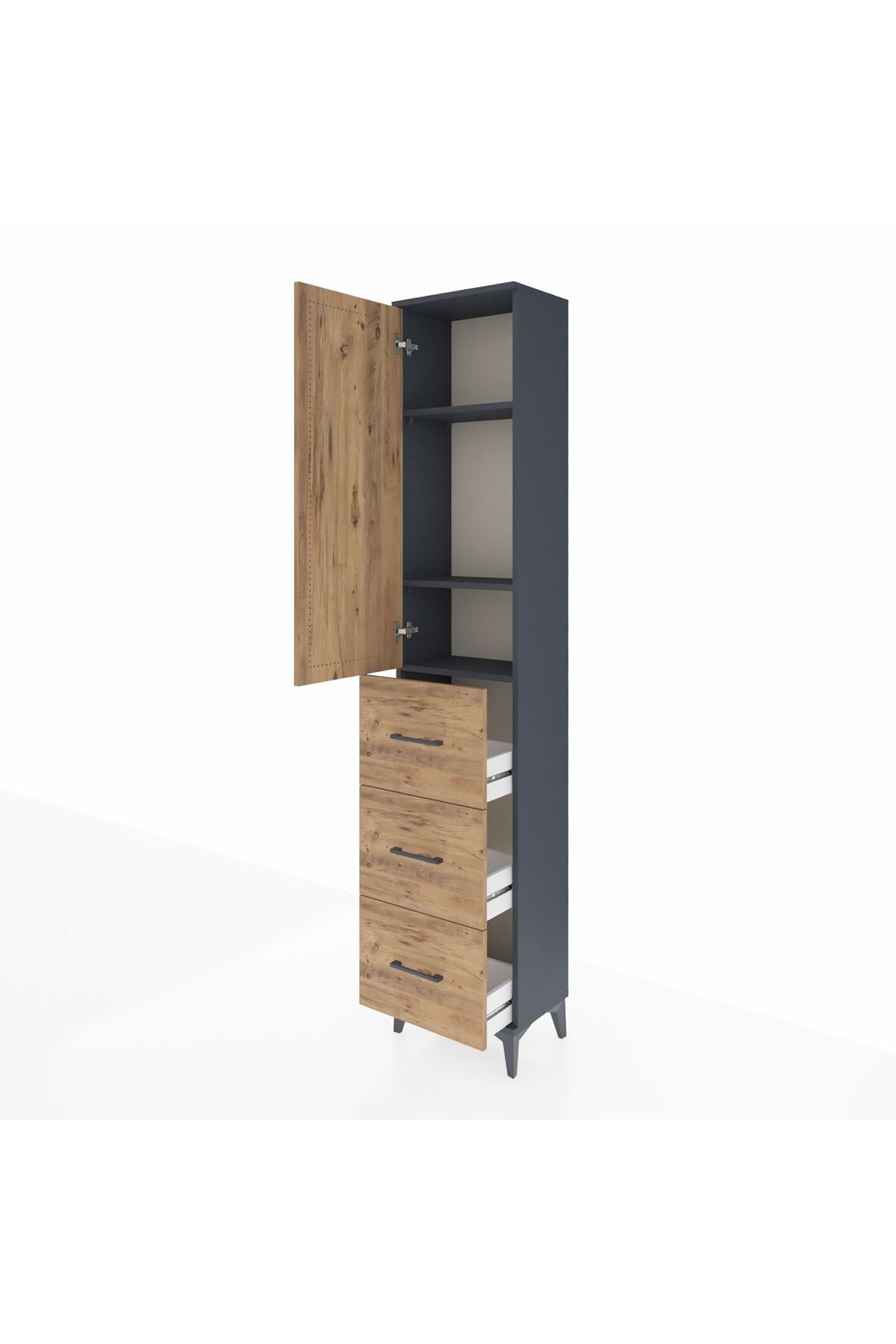 Arges Dolap 3 Raflı 3 Çekmeceli Tek Kapaklı 44x30x221 Antrasit-Çam