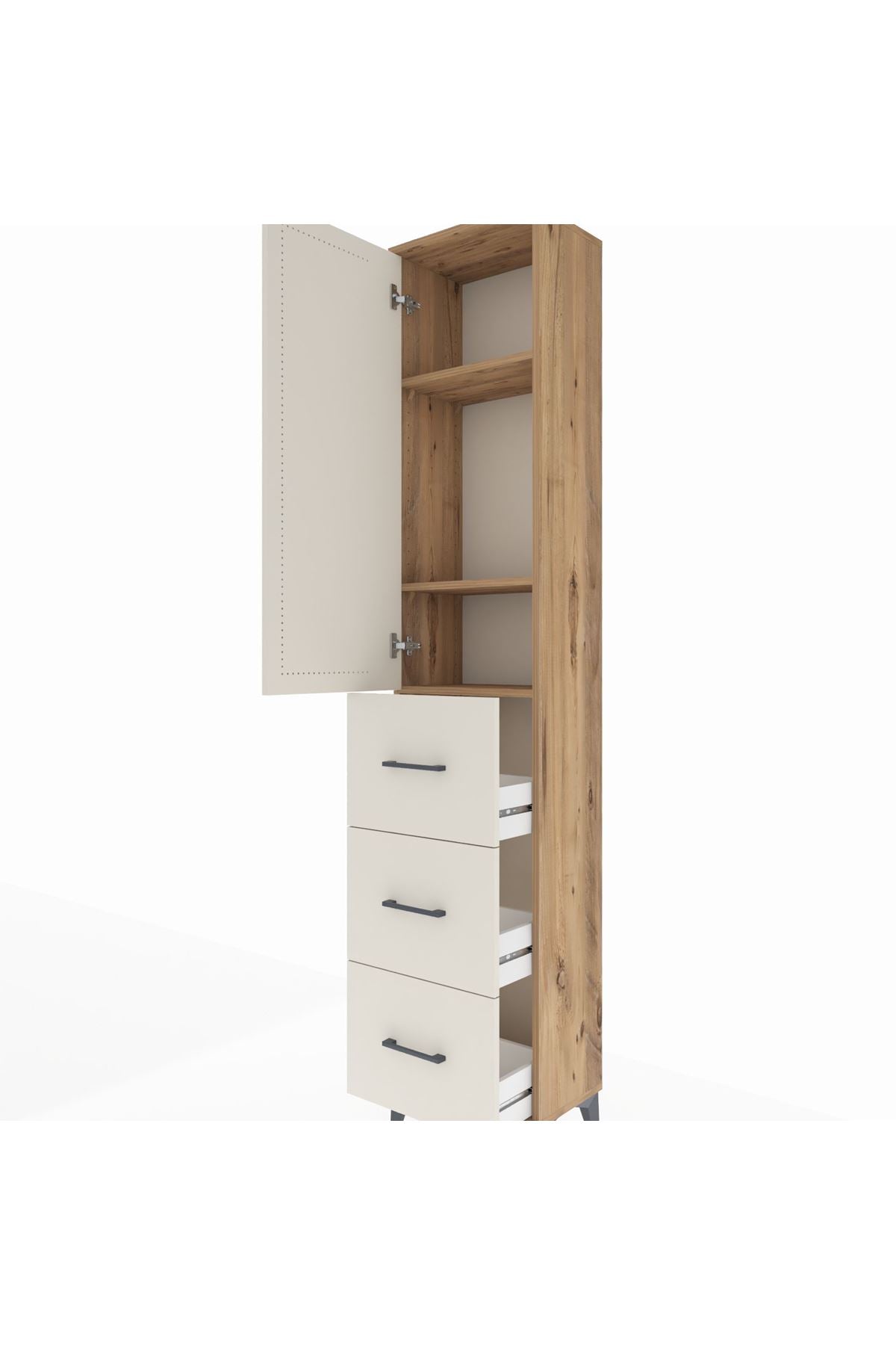 Arges Dolap 3 Raflı 3 Çekmeceli Tek Kapaklı 44x30x221 Çam-Aytaşı