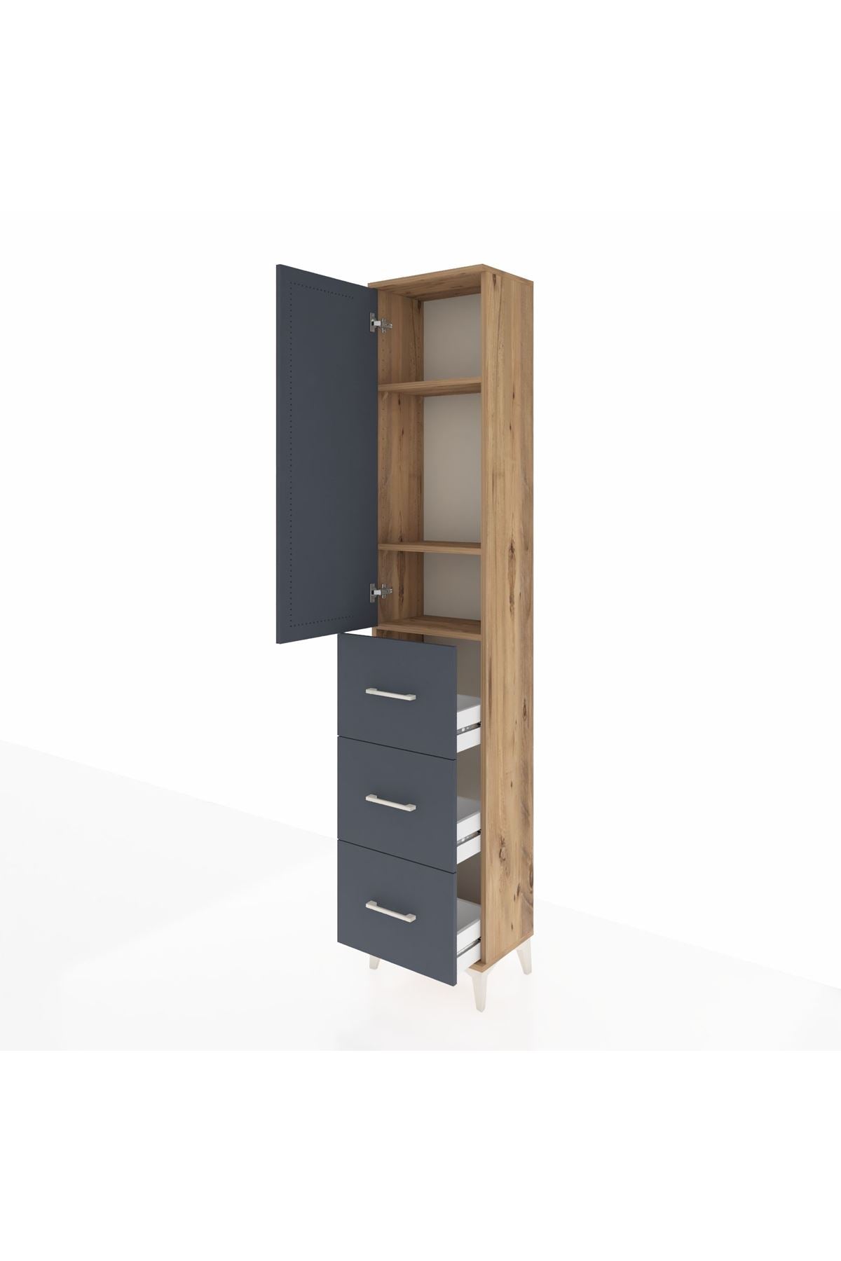 Arges Dolap 3 Raflı 3 Çekmeceli Tek Kapaklı 44x30x221 Çam-Antrasit