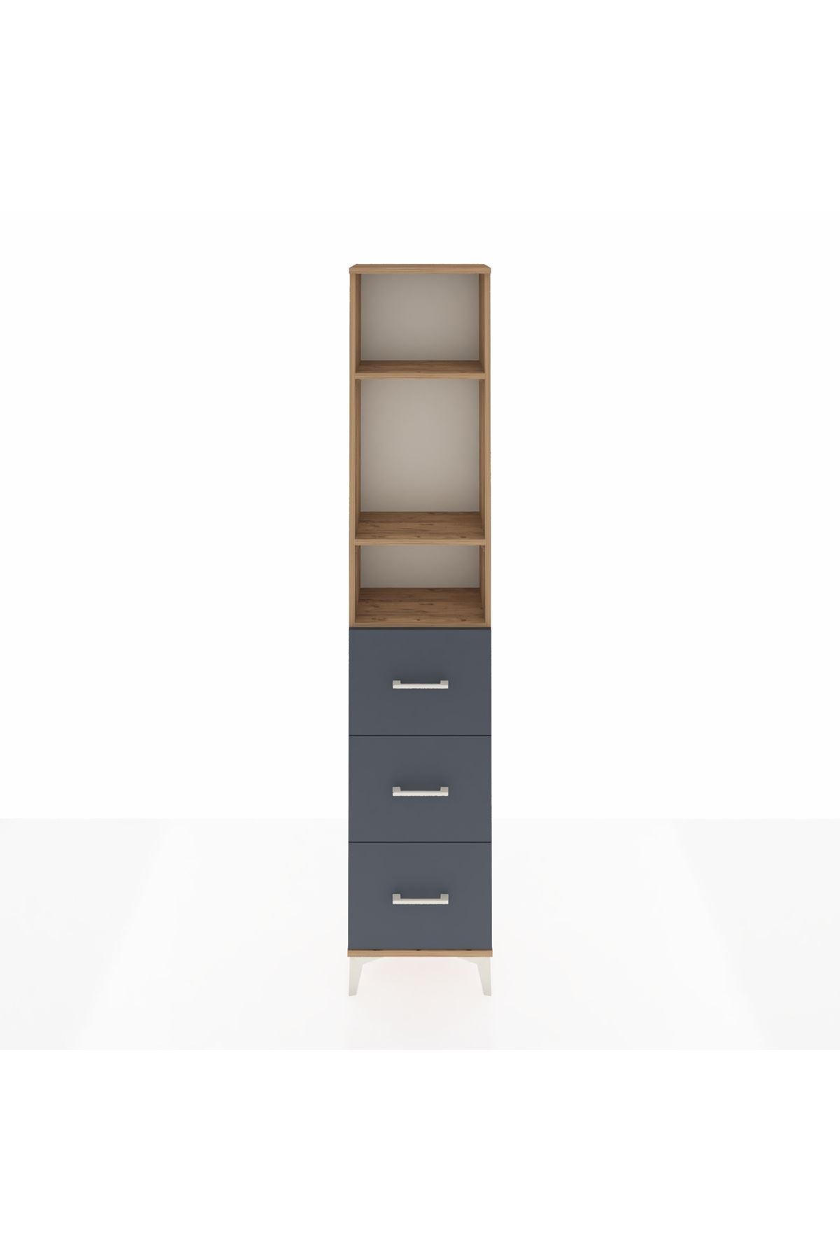 Arges Dolap 3 Raflı 3 Çekmeceli 44x30x221 Çam-Antrasit