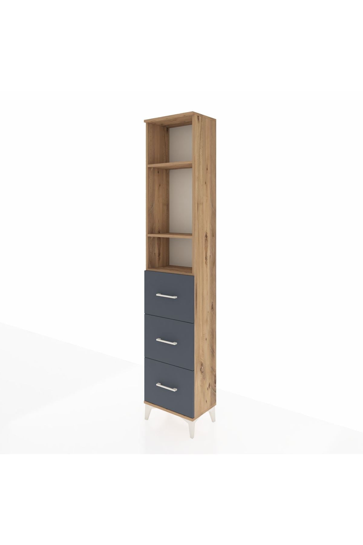 Arges Dolap 3 Raflı 3 Çekmeceli 44x30x221 Çam-Antrasit