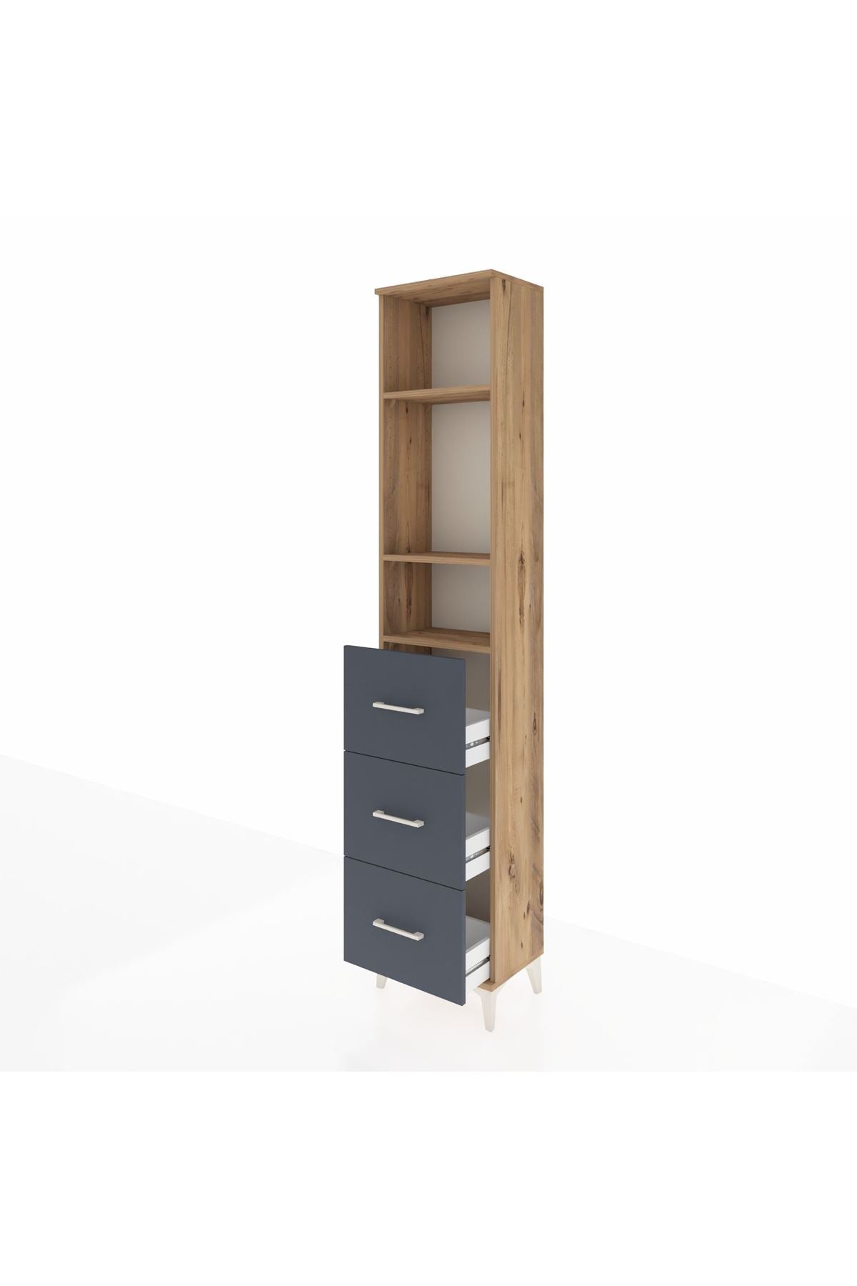 Arges Dolap 3 Raflı 3 Çekmeceli 44x30x221 Çam-Antrasit