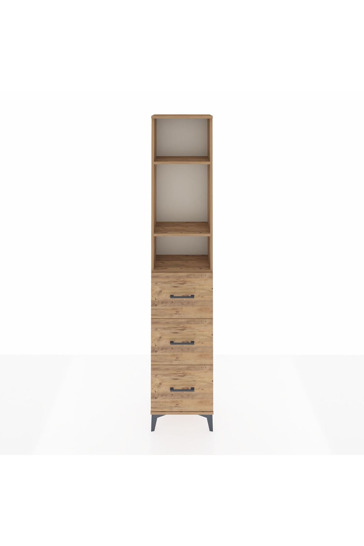 Arges Dolap 3 Raflı 3 Çekmeceli 44x30x221 Çam-Çam