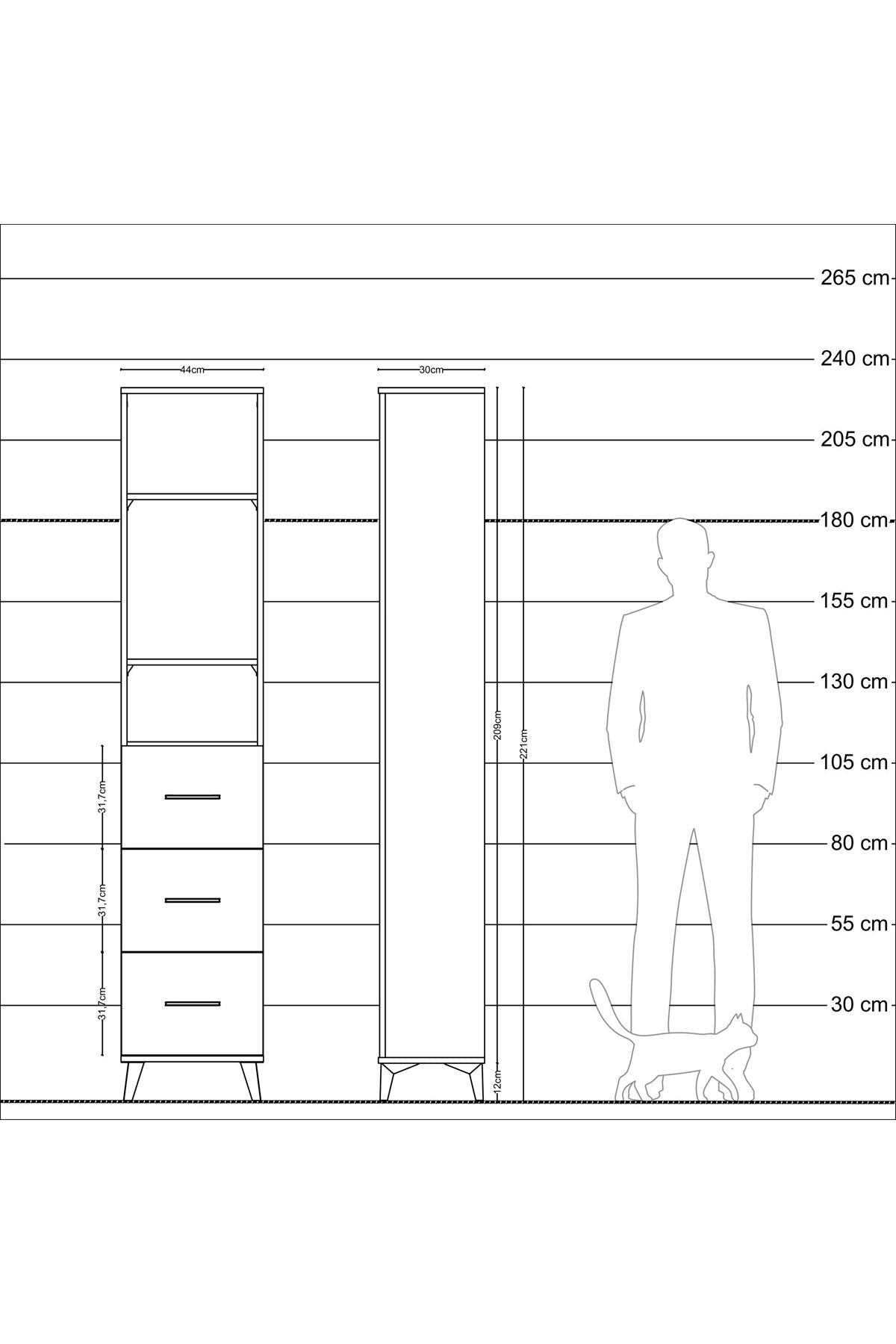 Arges Dolap 3 Raflı 3 Çekmeceli 44x30x221 Çam-Çam